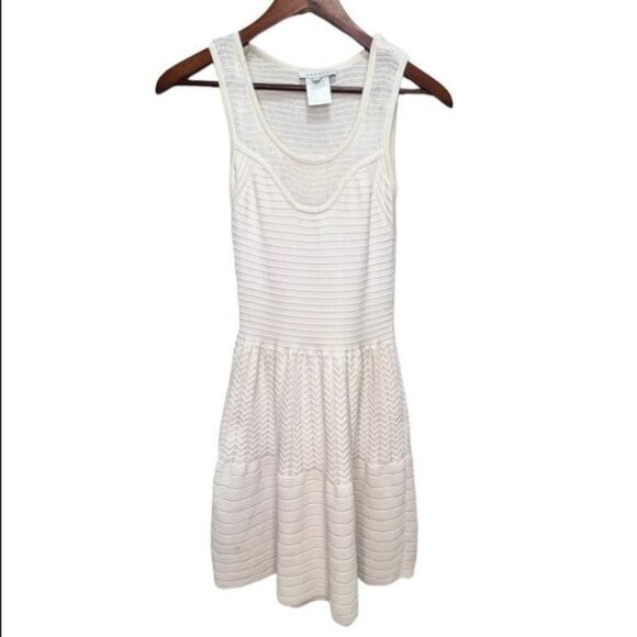 Sandro Cream Knit Scoop Neck Dress Size 2 Neutral Minimalist - Picture 2 of 11